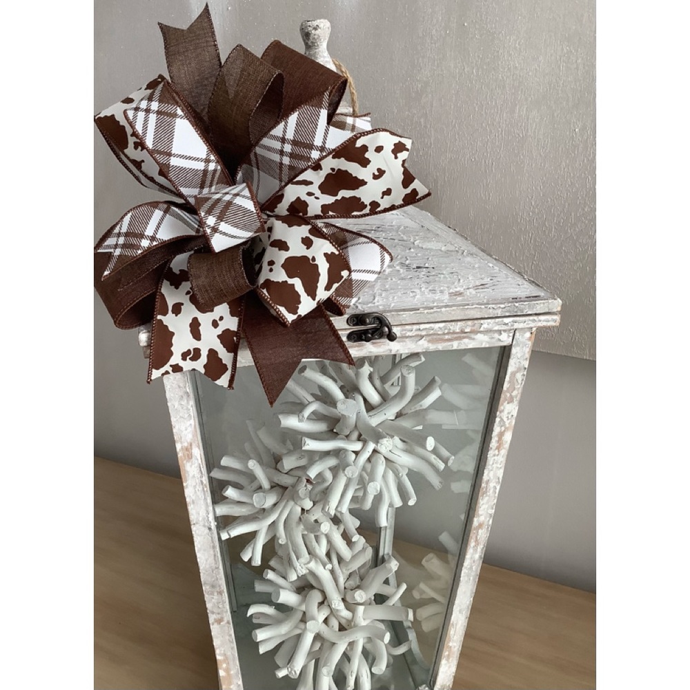White & Brown Cow Bow, Wreath Bow, Wreath Accent, Lantern Bow, & Everyday Bow
